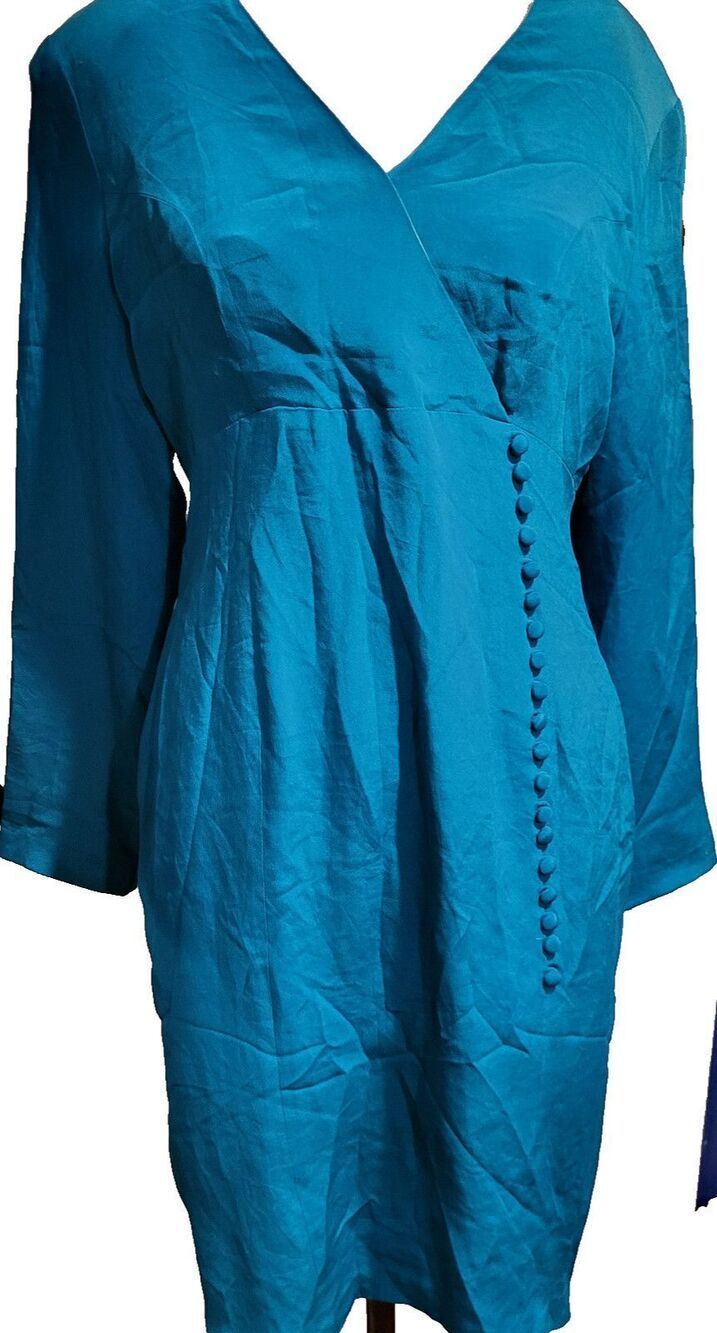 SpenserJeremy 100% Silk Turquoise Long Sleeve Dress sz 10
